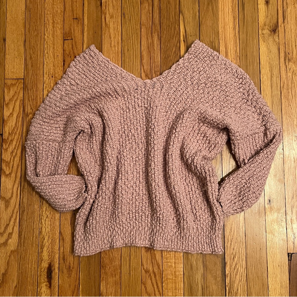 Oversized slouchy long sleeve V neck/back knit sweater